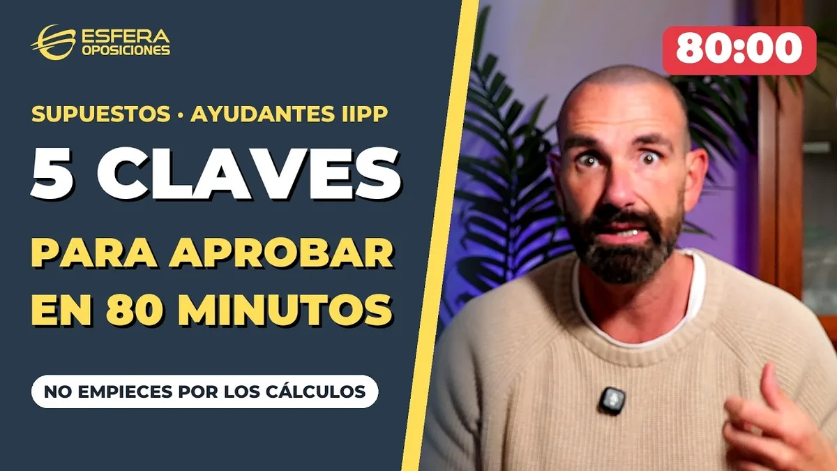 Miniatura del vídeo de Pablo Álvarez sobre las cinco claves de los supuestos de Ayudantes, con un cronómetro que marca 80:00