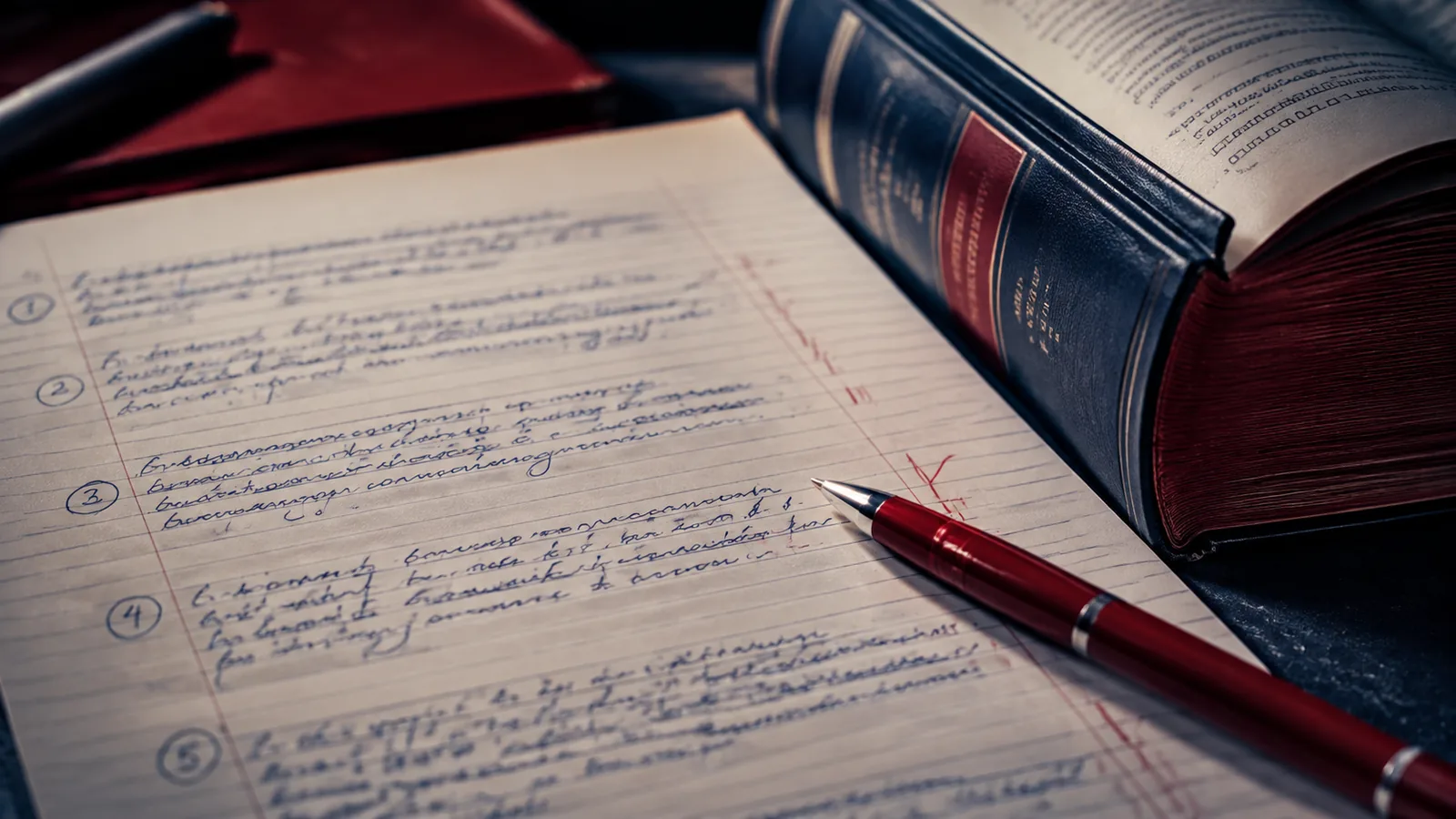 Un supuesto práctico resuelto a mano, con la respuesta estructurada y anotaciones en rojo